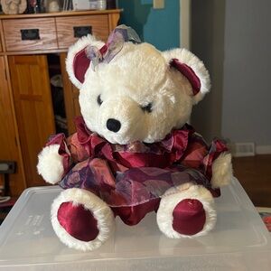 Vintage Lane Christmas Elegant Cream and Red Stuffed Girl Bear